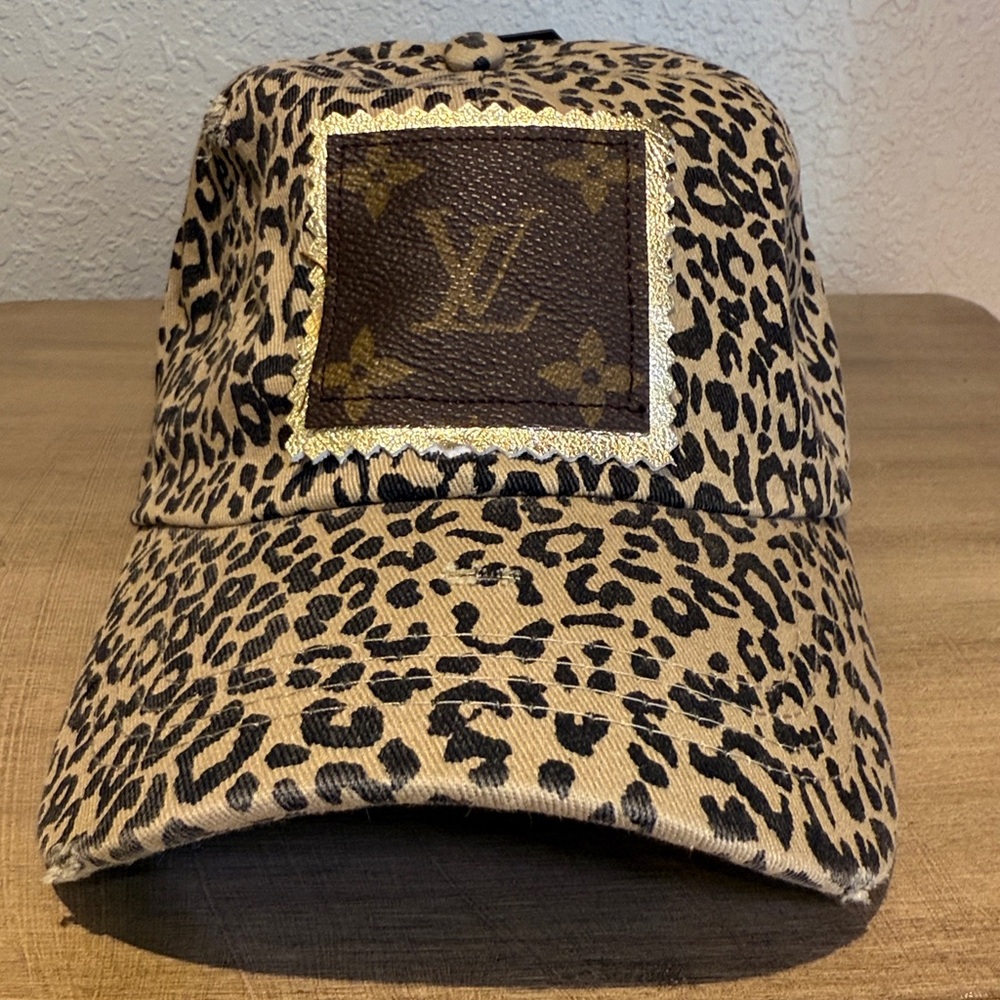 Cheetah distressed Cap with Louis Vuitton vintage Patch